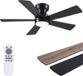 Black Ceiling Fans with Lights - 46" Flush Mount Ceiling Fan with Remote and 5 Reversible Blades, 3CCT Dimmable, 6 Wind