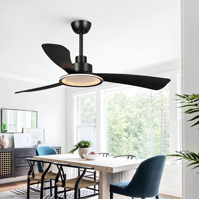 Black Ceiling Fans with Lights and Remote, 52 inch Ceiling Fan with Light, Quiet Reversible DC Motor, 3CCT, 6 Speeds Indoor &