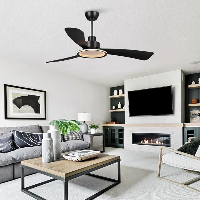 Black Ceiling Fans with Lights and Remote, 52 inch Ceiling Fan with Light, Quiet Reversible DC Motor, 3CCT, 6 Speeds Indoor &