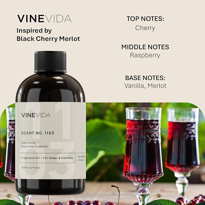 Black Cherry Merlot Fragrance Oil for Candle Making & Soap Making, Perfume Oils, Soy Wax Scents, Bath Bombs, Kitchen, Lotion