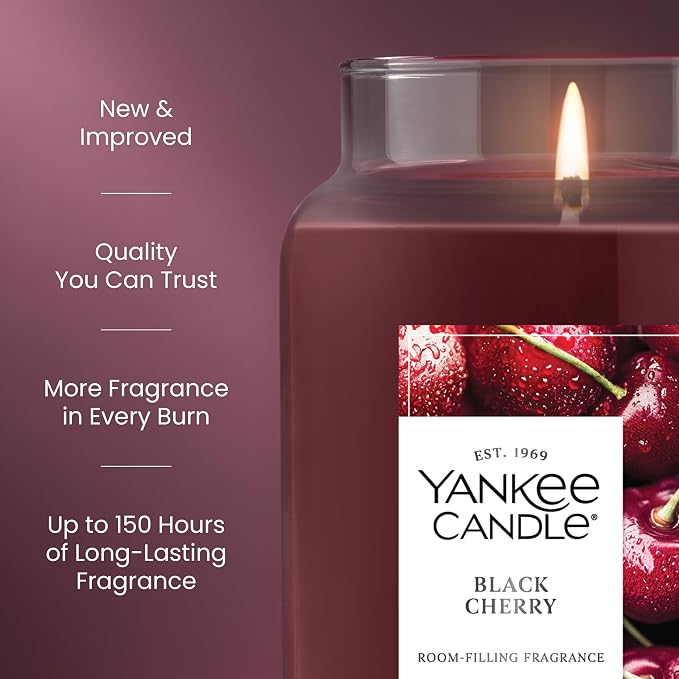 Black Cherry, Scented Candle, 22oz Large Jar with up to 150 Hour Burn Time, Giftable, alternate product view 3