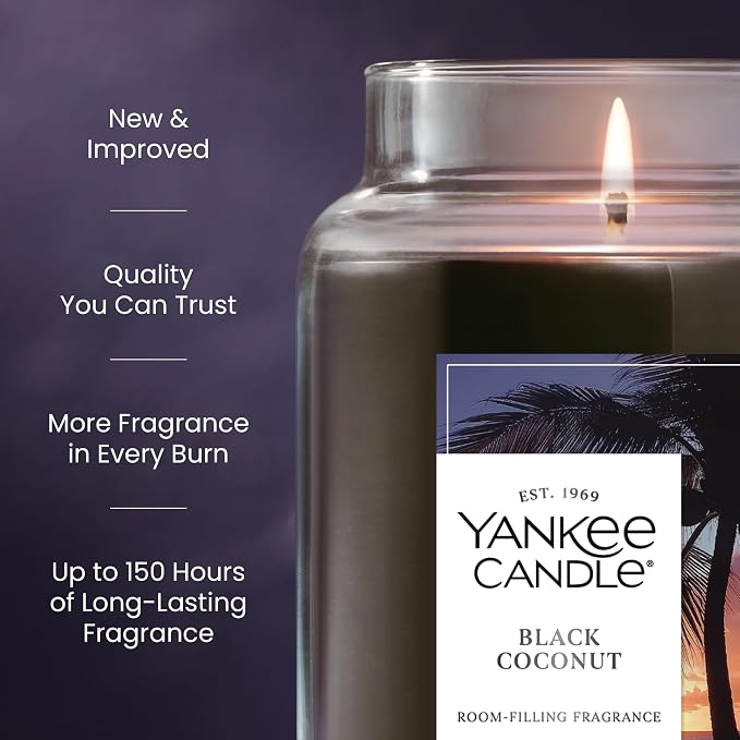 Black Coconut, Scented Candle, 22oz Large Jar with up to 150 Hour Burn Time, Giftable, alternate product view 3