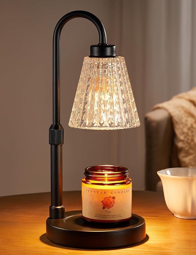 Black Crystal Candle Warmer Lamp with Timer, Dimmable Candle Warmer for Jar Candles, Height Adjustable Wax Melts Warmer
