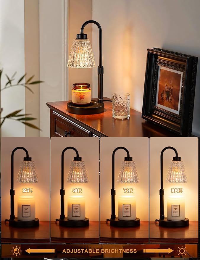 Black Crystal Candle Warmer Lamp with Timer, Dimmable Candle Warmer for Jar Candles, Height Adjustable Wax Melts Warmer