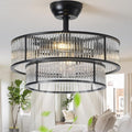 Black Fandelier Ceiling Fans with Lights, 20" Black Crystal Chandelier Ceiling Fan with Light Remote Control, Caged Mid
