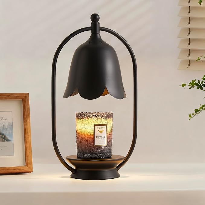 Black Flower Candle Warmer Lamp, Christmas Gift New Year Present Wedding Lamp - Timer Dimmable, Bedroom House Aesthetic