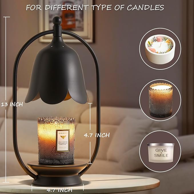 Black Flower Candle Warmer Lamp, Christmas Gift New Year Present Wedding Lamp - Timer Dimmable, Bedroom House Aesthetic