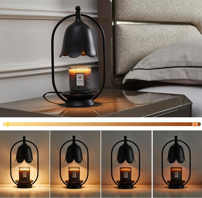 Black Flower Candle Warmer Lamp, Christmas Gift New Year Present Wedding Lamp - Timer Dimmable, Bedroom House Aesthetic