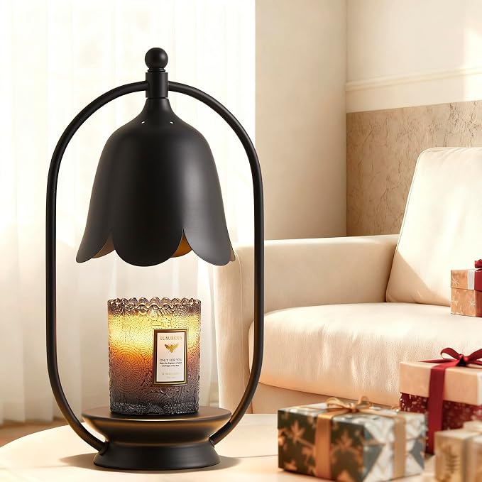 Black Flower Candle Warmer Lamp, Christmas Gift New Year Present Wedding Lamp - Timer Dimmable, Bedroom House Aesthetic