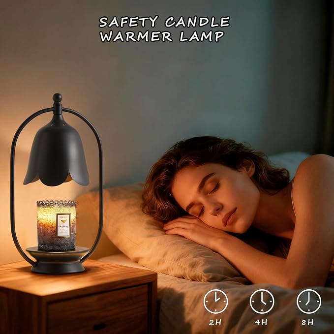 Black Flower Candle Warmer Lamp, Christmas Gift New Year Present Wedding Lamp - Timer Dimmable, Bedroom House Aesthetic