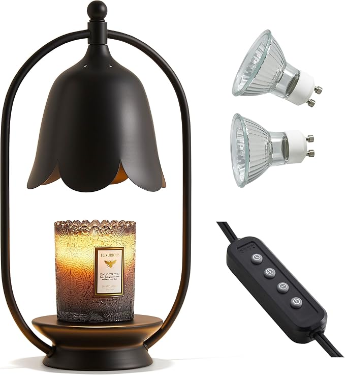 Black Flower Candle Warmer Lamp, Christmas Gift New Year Present Wedding Lamp - Timer Dimmable, Bedroom House Aesthetic
