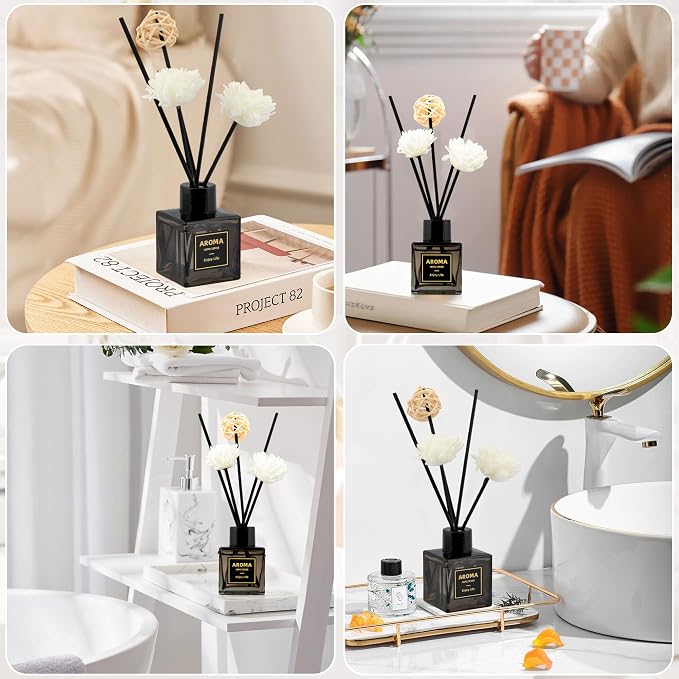 Black Glass Bottle Scent Diffuser, 1.7 oz Reed Diffuser with Sticks, Home Fragrance for Bookshelf, Bedroom Vanity, alternate