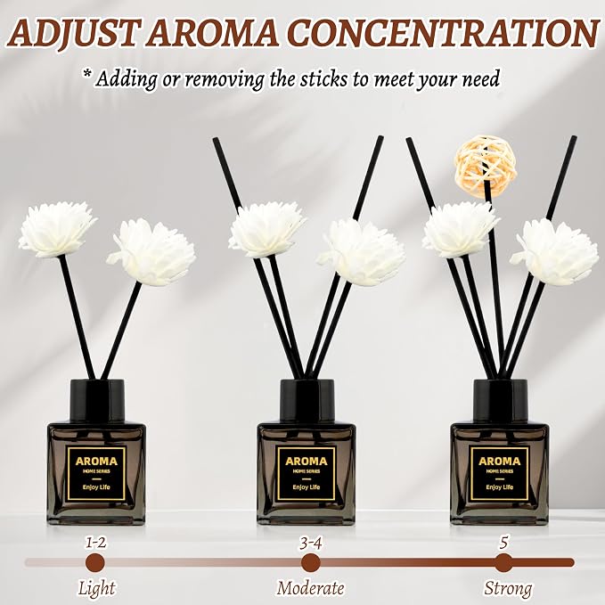 Black Glass Bottle Scent Diffuser, 1.7 oz Reed Diffuser with Sticks, Home Fragrance for Bookshelf, Bedroom Vanity, alternate