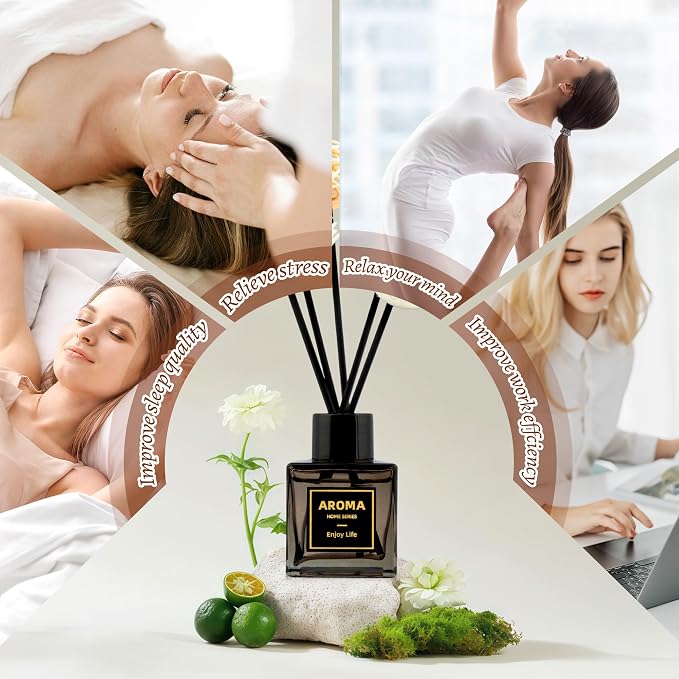 Black Glass Bottle Scent Diffuser, 1.7 oz Reed Diffuser with Sticks, Home Fragrance for Bookshelf, Bedroom Vanity, alternate
