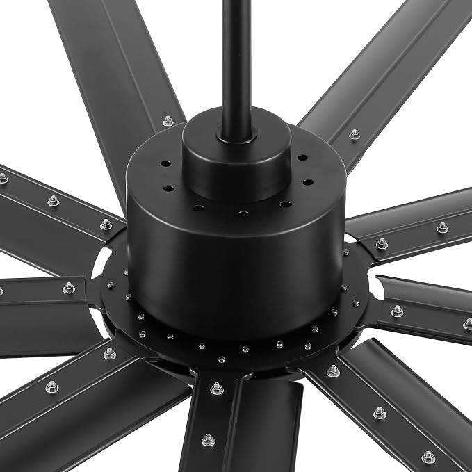 Black Industrial Ceiling Fan No Light 120", 9 Aluminum Blades, 6 Speed Remote Control, Reversible DC Motor, for Home and