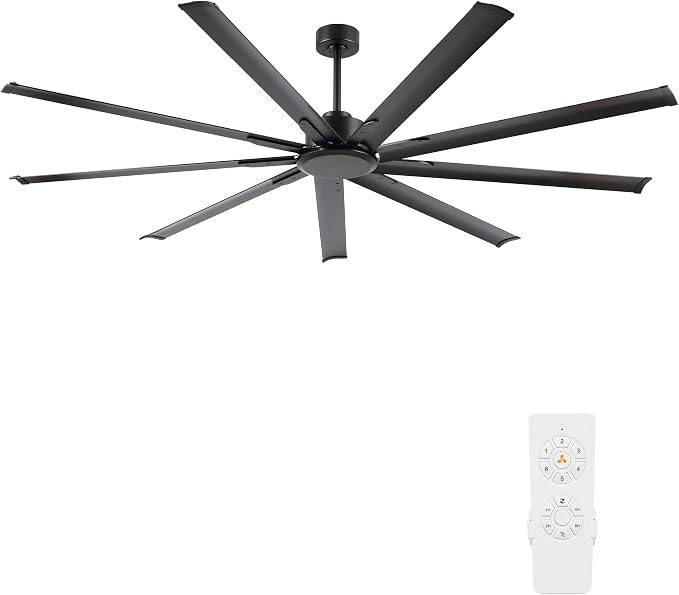 Black Industrial Ceiling Fan No Light 84", 9 Aluminum Blades, 6 Speed Remote Control, Reversible DC Motor, for Home and