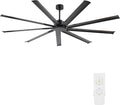 Black Industrial Ceiling Fan No Light 84", 9 Aluminum Blades, 6 Speed Remote Control, Reversible DC Motor, for Home and
