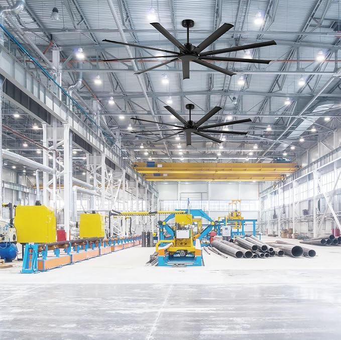 Black Industrial Ceiling Fan No Light 84", 9 Aluminum Blades, 6 Speed Remote Control, Reversible DC Motor, for Home and