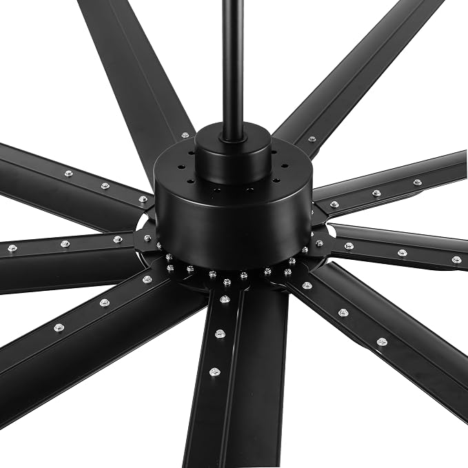 Black Industrial Ceiling Fan No Light 84", 9 Aluminum Blades, 6 Speed Remote Control, Reversible DC Motor, for Home and