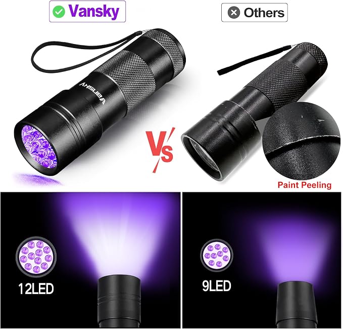 Black Light UV Flashlight, Blacklight 12 LED Urine Detector For Dog/Cat/Pet Urine & Dry Stains and Bed Bug On, alternate view