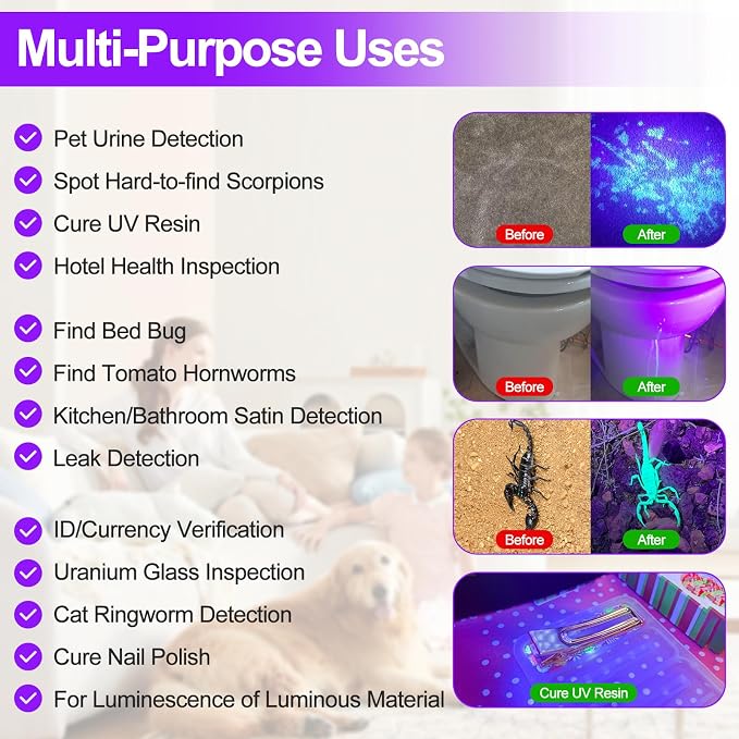 Black Light UV Flashlight, Blacklight 12 LED Urine Detector For Dog/Cat/Pet Urine & Dry Stains and Bed Bug On, alternate view