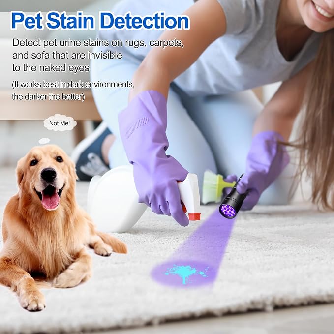 Black Light UV Flashlight, Blacklight 12 LED Urine Detector For Dog/Cat/Pet Urine & Dry Stains and Bed Bug On, alternate view
