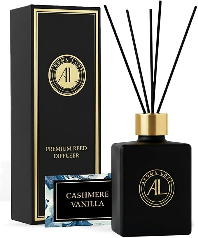 Black Reed Diffusers for Home | Premium Fragrance Diffuser | Reed Diffuser Sticks in Oil Set with Cashmere Vanilla Scent |