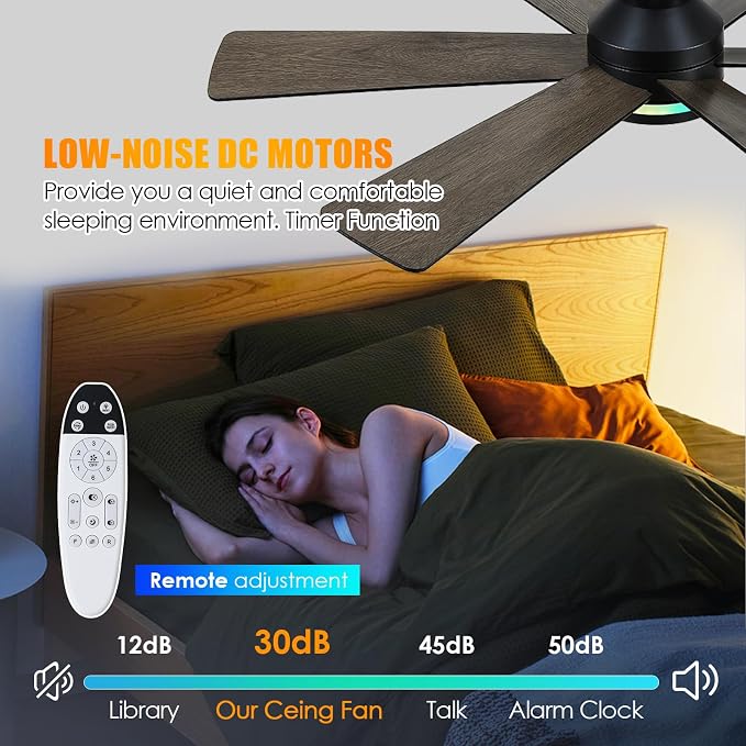 Black RGB Ceiling Fan with Light and Remote/APP Control - 46" Flush Mount Low Profile Fan Light, 6 Speeds 3CCT and