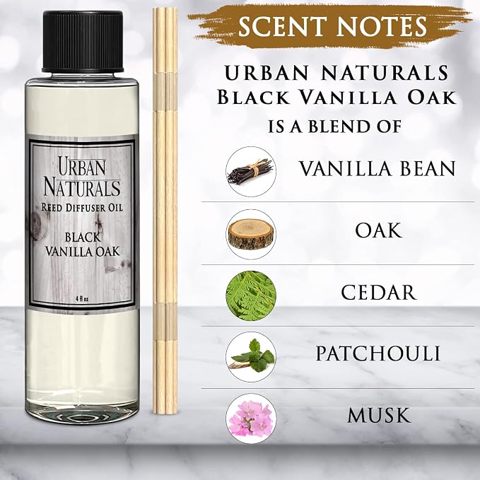 Black Vanilla Oak Scented Oil Reed Diffuser Refill. Free Set of Reed Sticks, with Warm Vanilla, Oak, Cedar, alternate product