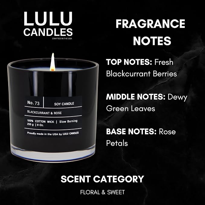 | Blackcurrant & Rose | Smells Musky & Floral | Luxury Scented Soy Jar Candle | Hand Poured in The USA | Highly, alternate