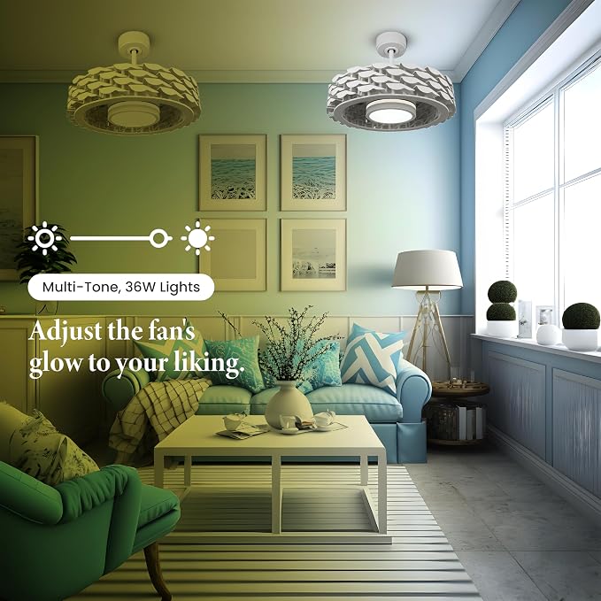 Bladeless Ceiling Fan with Lights & Remote – 21" Low-Profile LUMIO Downrod or Flush Mount Ceiling Fan with Lights for Bedroom