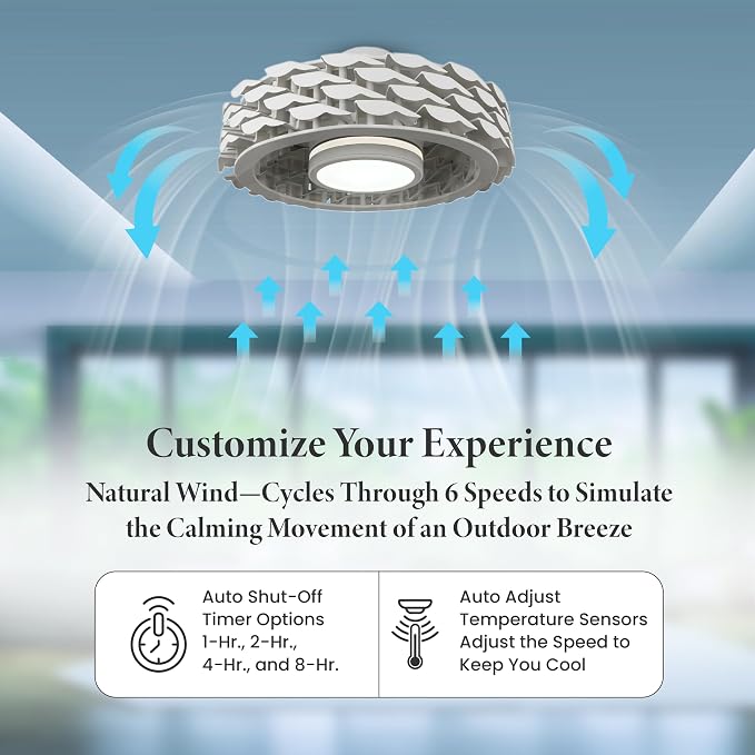 Bladeless Ceiling Fan with Lights & Remote – 21" Low-Profile LUMIO Downrod or Flush Mount Ceiling Fan with Lights for Bedroom