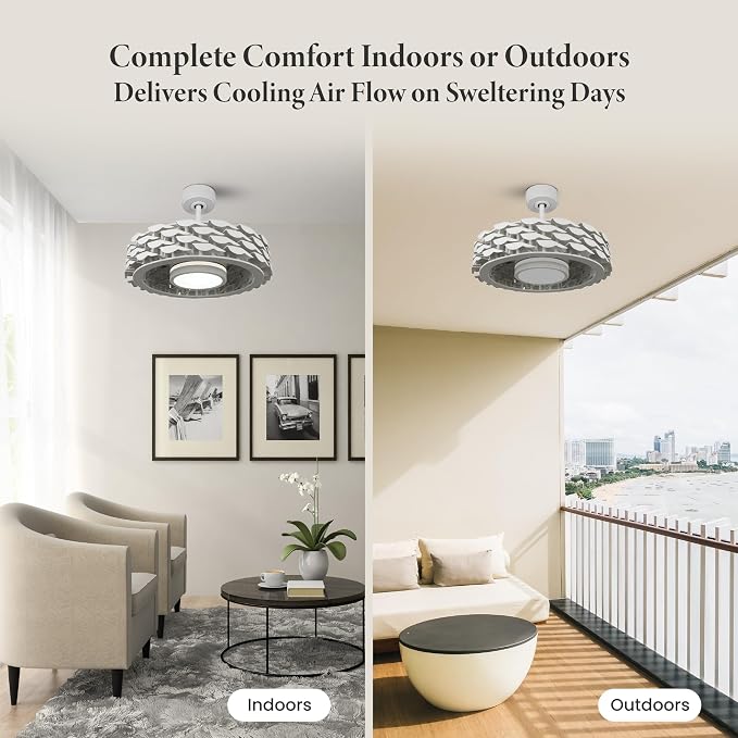 Bladeless Ceiling Fan with Lights & Remote – 21" Low-Profile LUMIO Downrod or Flush Mount Ceiling Fan with Lights for Bedroom