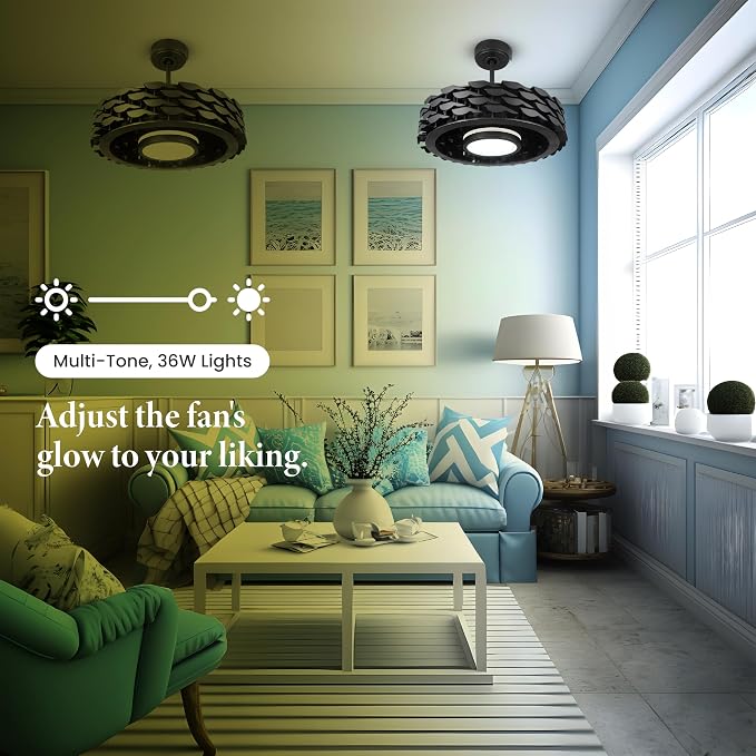Bladeless Ceiling Fan with Lights & Remote – 21" Low-Profile LUMIO Downrod or Flush Mount Ceiling Fan with Lights for Bedroom