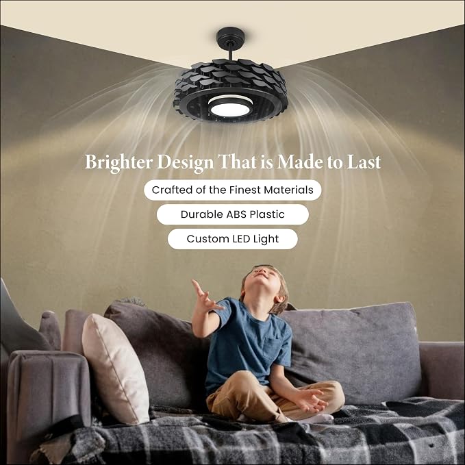 Bladeless Ceiling Fan with Lights & Remote – 21" Low-Profile LUMIO Downrod or Flush Mount Ceiling Fan with Lights for Bedroom