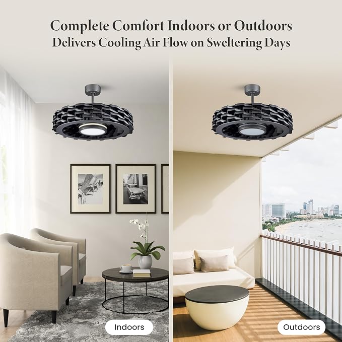Bladeless Ceiling Fan with Lights & Remote – LUMIO 28" Low-Profile Downrod or Flush Mount Ceiling Fan with Lights for Bedroom