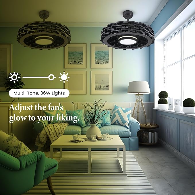 Bladeless Ceiling Fan with Lights & Remote – LUMIO 28" Low-Profile Downrod or Flush Mount Ceiling Fan with Lights for Bedroom