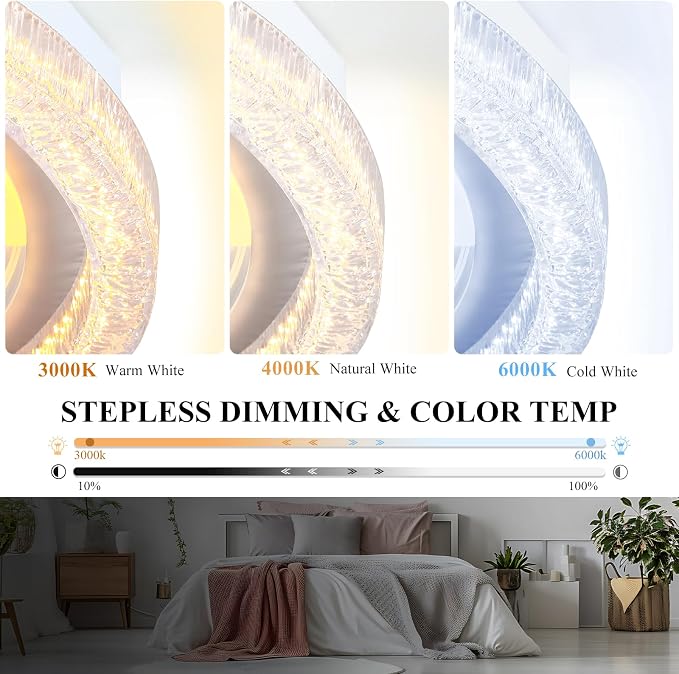 Bladeless Ceiling Fans with Lights Remote Control, Dimmable LED Chandelier 3000K-6000K, Temperature Display, Energy Saving AC