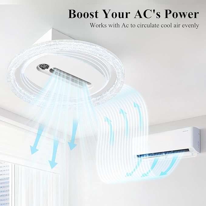 Bladeless Ceiling Fans with Lights Remote Control, Dimmable LED Chandelier 3000K-6000K, Temperature Display, Energy Saving AC