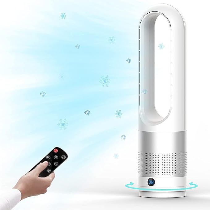 Bladeless Cooling Fan, 22 inch Tower Fan, 80° Oscillating Pedestal Fan with Remote Control, 8 Speeds, 8H Timer, LED Display