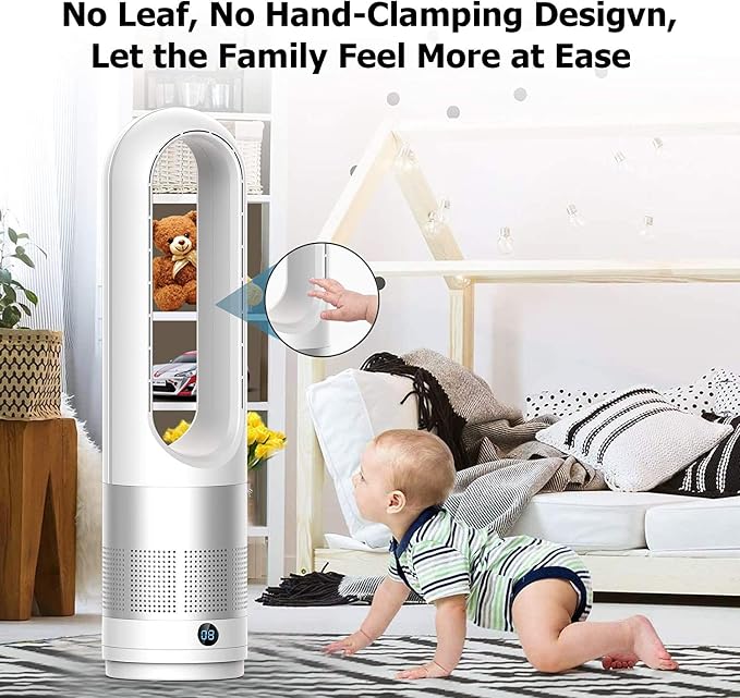 Bladeless Cooling Fan, 22 inch Tower Fan, 80° Oscillating Pedestal Fan with Remote Control, 8 Speeds, 8H Timer, LED Display