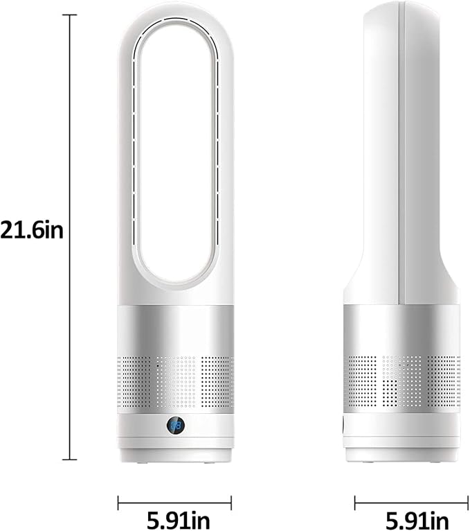 Bladeless Cooling Fan, 22 inch Tower Fan, 80° Oscillating Pedestal Fan with Remote Control, 8 Speeds, 8H Timer, LED Display