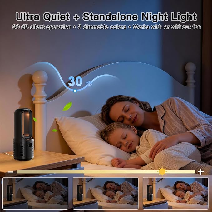 Bladeless Desk Fan, 5-Speed Small Table Fan with 3-Color Night Light, 72° Oscillation, 9-Hour Timer, alternate product view 5