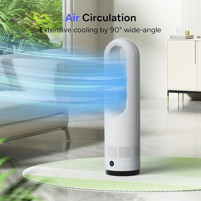 Bladeless Fan,22Inch Cooling Tower Fan 80° Oscillating with Remote, 9H Timer, 8 Speeds, Portable Quiet Cooling Fan for