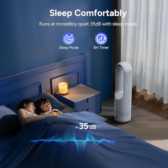 Bladeless Fan,22Inch Cooling Tower Fan 80° Oscillating with Remote, 9H Timer, 8 Speeds, Portable Quiet Cooling Fan for