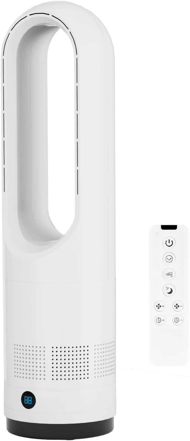 Bladeless Fan,22Inch Cooling Tower Fan 80° Oscillating with Remote, 9H Timer, 8 Speeds, Portable Quiet Cooling Fan for