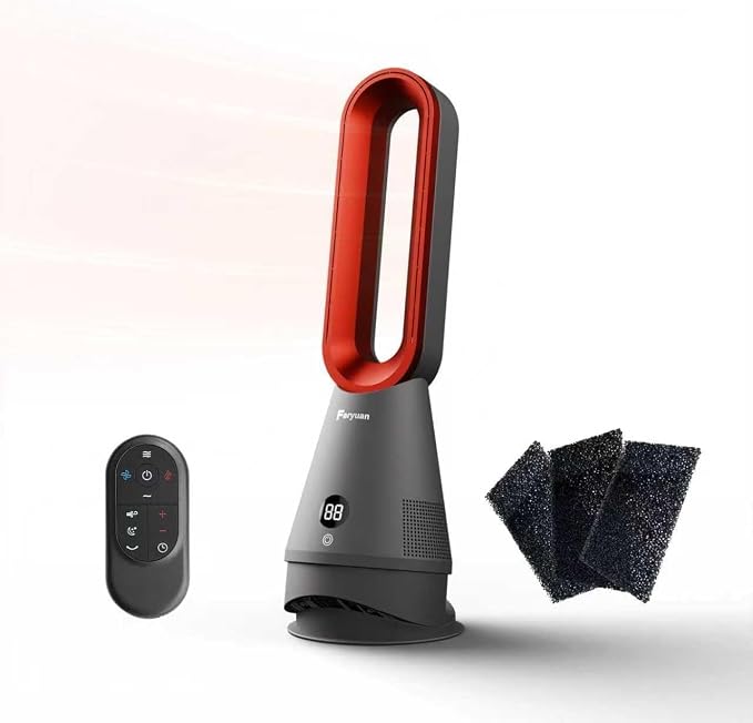 Bladeless Fan, 25inch Heating & Cooling & Filter Combo Tower Fan 80° Oscillating with Remote, 9H Timer, 8 Speeds, Portable