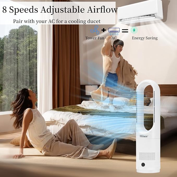 Bladeless Fan for Bedroom,Tower Cooling Fan,20dB Quiet,Standing Fans with Remote,Touch, LED Display Installation Free