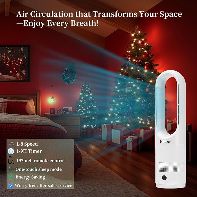 Bladeless Fan for Bedroom,Tower Cooling Fan,20dB Quiet,Standing Fans with Remote,Touch, LED Display Installation Free