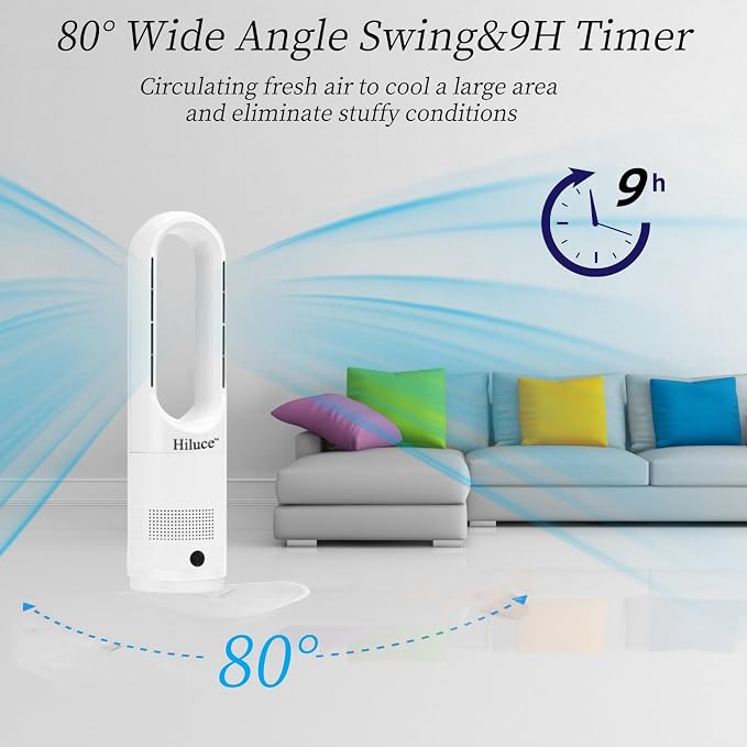 Bladeless Fan for Bedroom,Tower Cooling Fan,20dB Quiet,Standing Fans with Remote,Touch, LED Display Installation Free